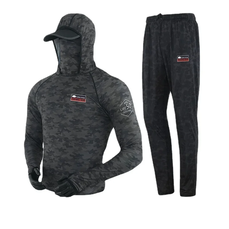 Chaqueta de pesca camuflada con máscara facial integrada