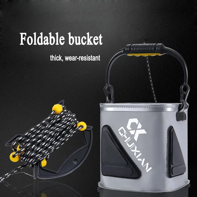 Cubo de pesca al aire libre plegable EVA grueso cubo para peces vivos cubo para cebo con cuerda/mango accesorios de pesca herramienta al aire libre - imagen 5