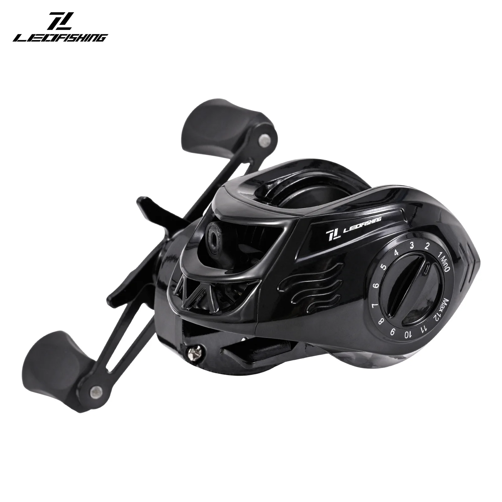Carrete Baitcaster Negro de Metal – Ligero y Versátil para Pesca