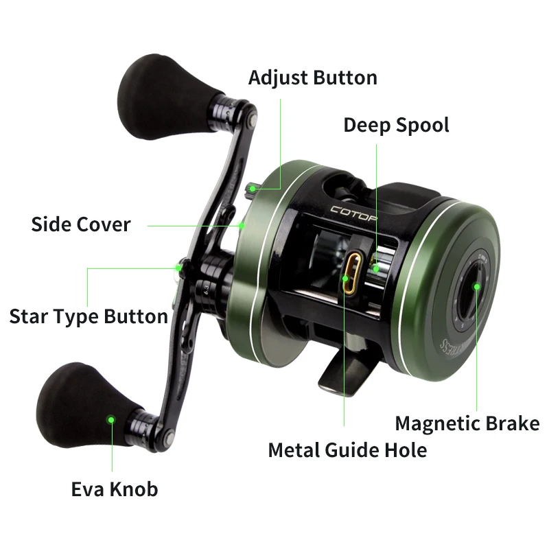 Kawa-carrete de pesca fundido, rueda de tambor, arrastre máximo de 16kg, carrete de fundición de cebo, mango de aleación de aluminio 7 + 1BB con perilla Eva, SuiSea Freshwater F - imagen 3