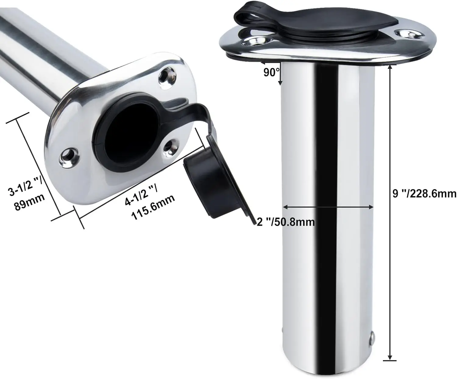 Soporte empotrado 90° acero inoxidable para caña marina - imagen 3