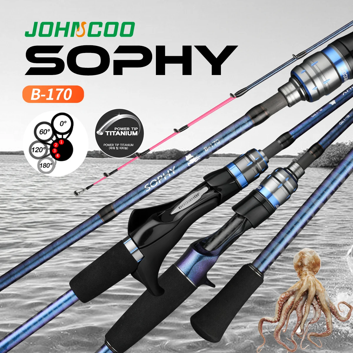 Johncoo Caña jigging punta titanio para pulpo en barco