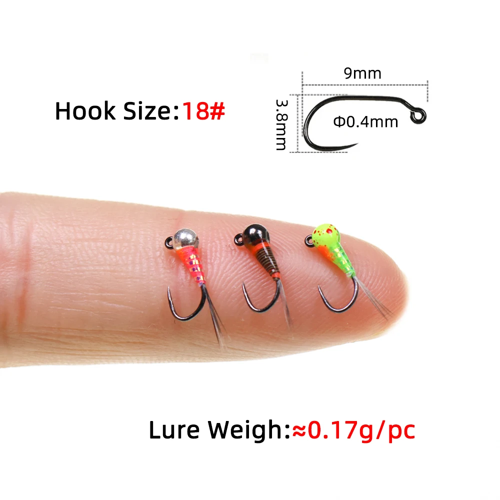 Wifreo 6 piezas 18 #   Señuelos de pesca con cabeza de cuentas ponderadas, plantilla sin púas, Ninfa Perdigon Fly, hundimiento rápido, Euro Ninfa, trucha, salmón, Grayling - imagen 5