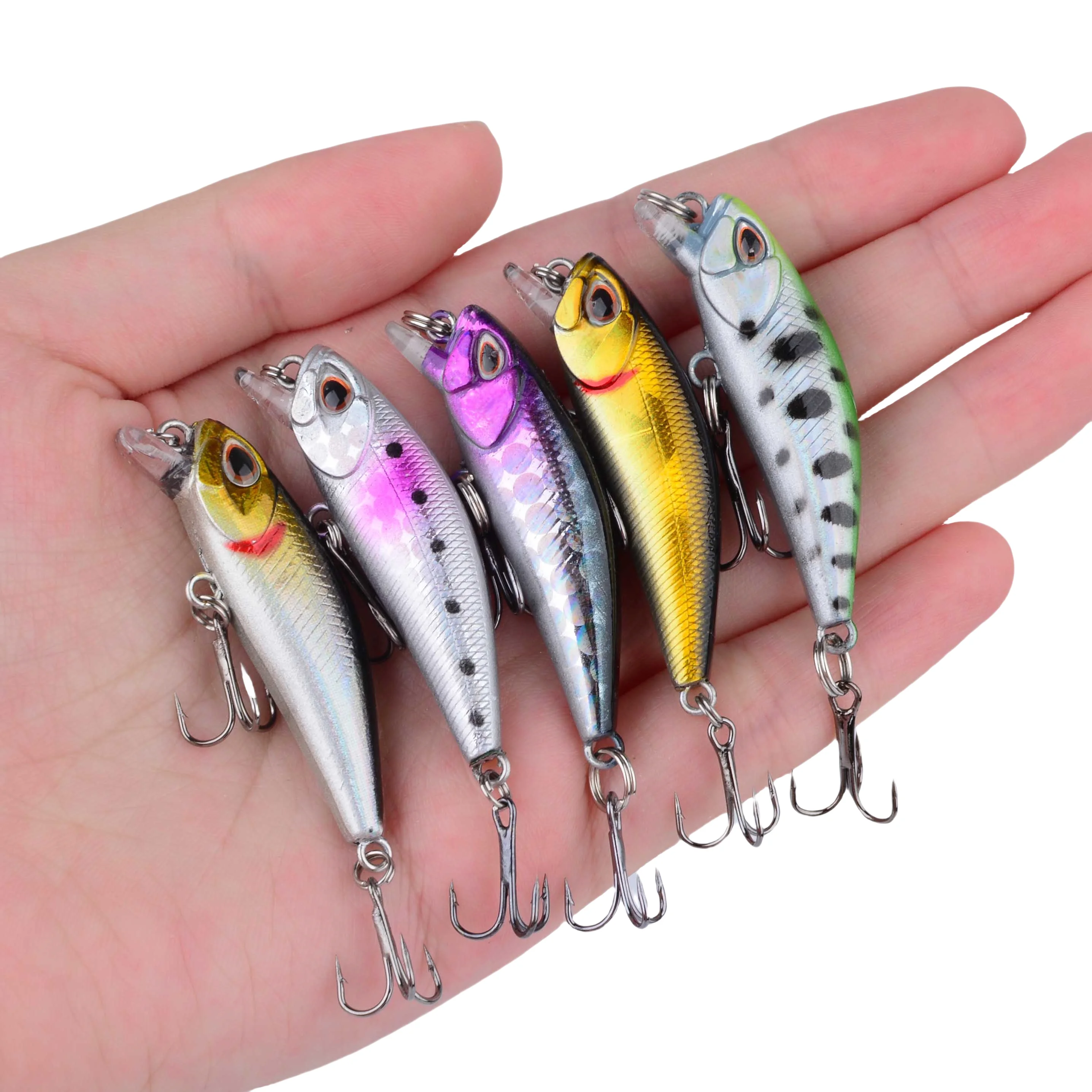 5 uds Mini Minnow Señuelos de Pesca Wobblers hundimiento lento cebo duro de plástico Artificial Crankbait Jerkbait Pesca aparejos de lubina