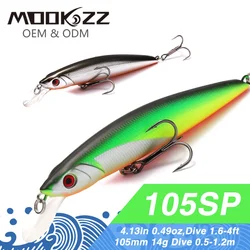 MOOKZZ-señuelo de pesca duro superior de 105MM y 14G, cebo de suspensión para pececillos, Wobblers, aparejos de pesca profesionales artificiales