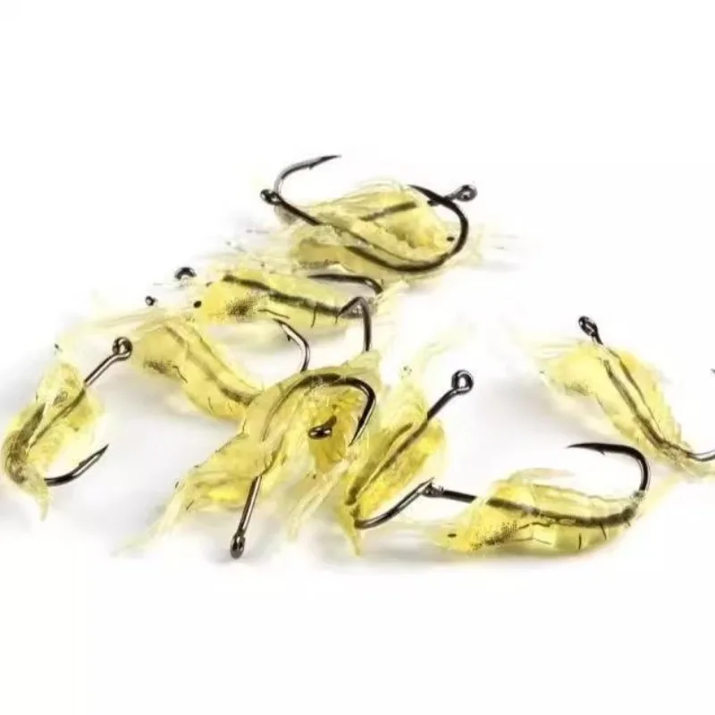 Señuelos de camarones Goture, Señuelos de pesca de camarones suaves para agua dulce y salada, juego de cebo luminoso para camarones con cuentas de gancho afiladas, 5/10/20 piezas - imagen 3