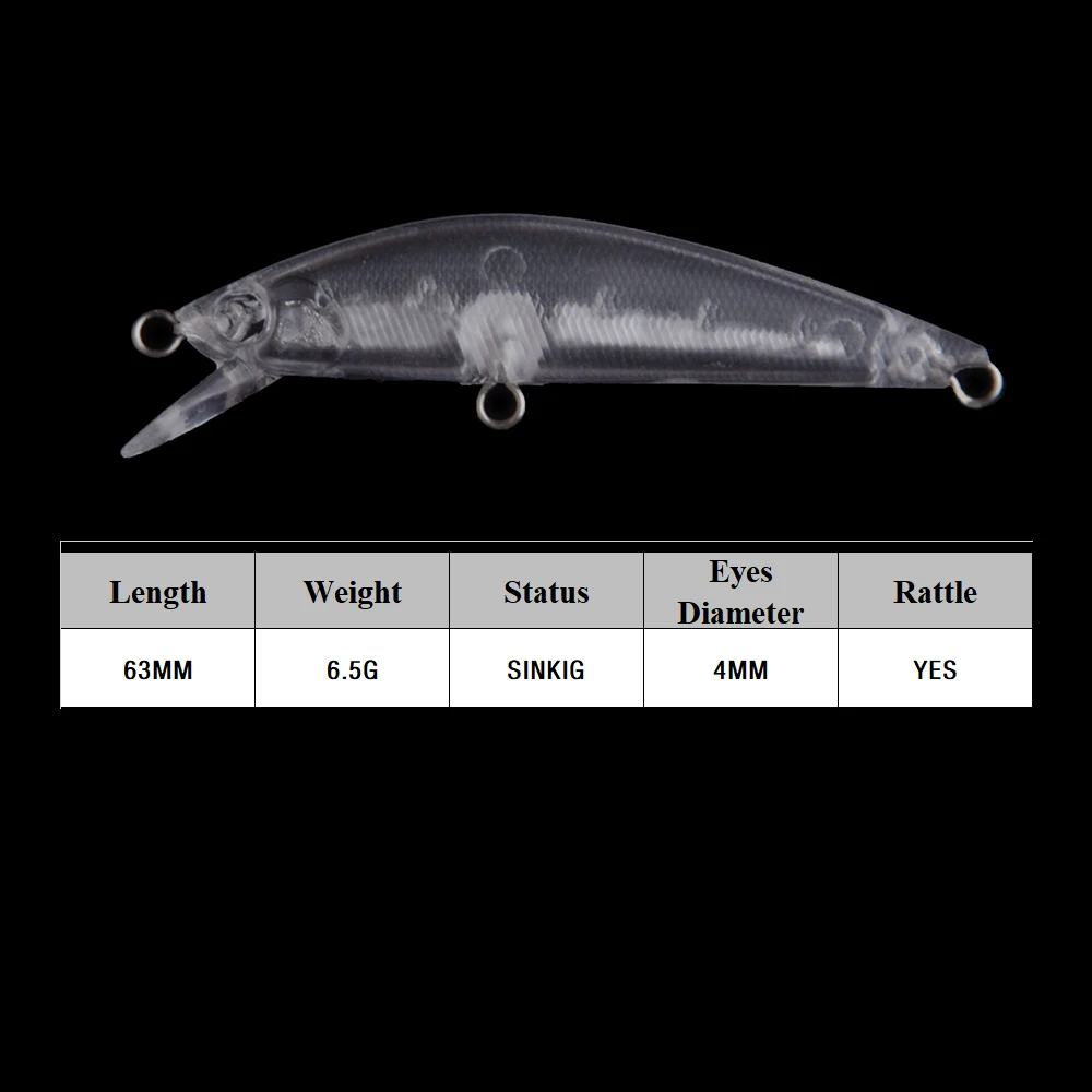 Chan'sHuang 20 piezas cebo en blanco sin pintar 6,3 cm 6,5g sonajero hundido Mirco Minnow DIY señuelo de pesca Artificial - imagen 2