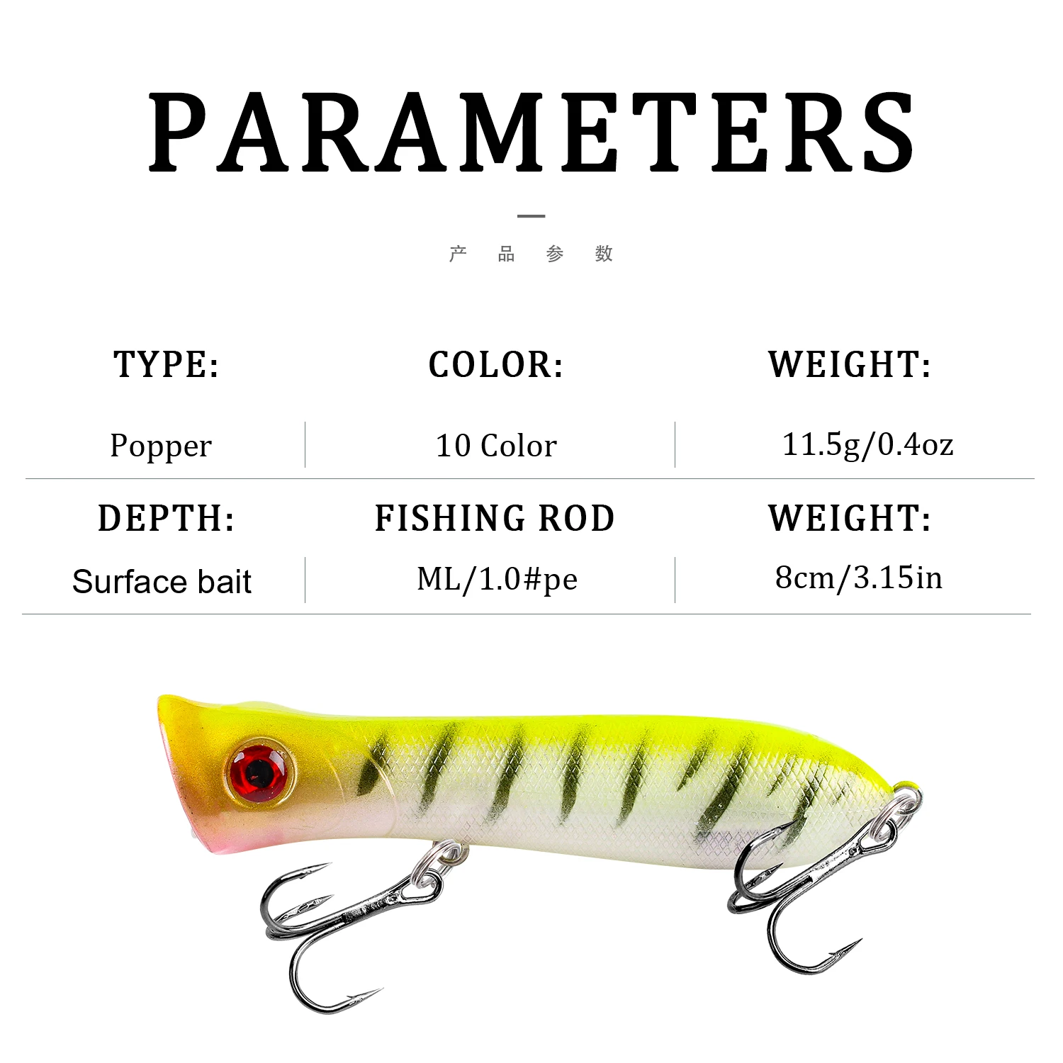 1 Uds. Señuelos de pesca Popper Wobblers 8cm 12g Topwater Crankbait cebo duro de plástico Artificial aparejos de pesca de Lucio - imagen 3