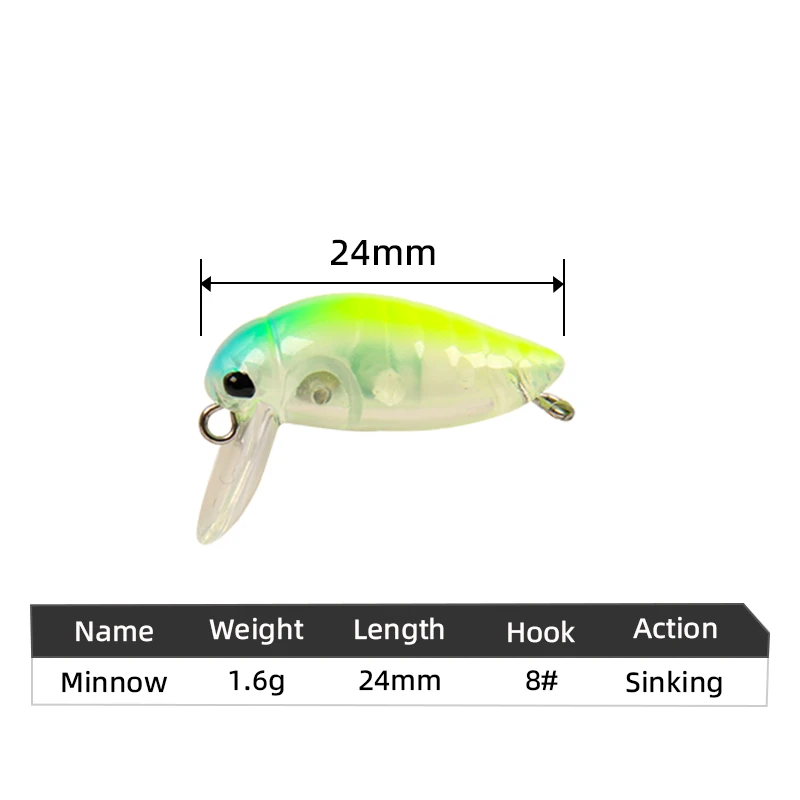 LETOYO 1,6g/24mm Mini señuelo de pececillo que se hunde cigarra insectos cebos duros con placa de lengua ancha señuelo de pesca de trucha Artificial - imagen 2