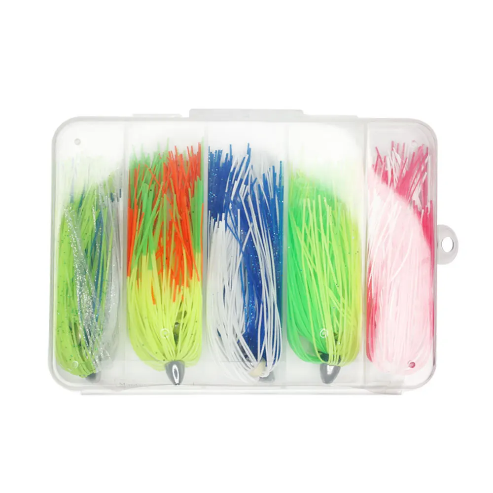 10 unidades, cebo de 2,5 pulgadas con cabeza cromada de latón macizo y falda de silicona suave, falda de cebo Kingfish Duster, cebo ideal de agua salada - imagen 3