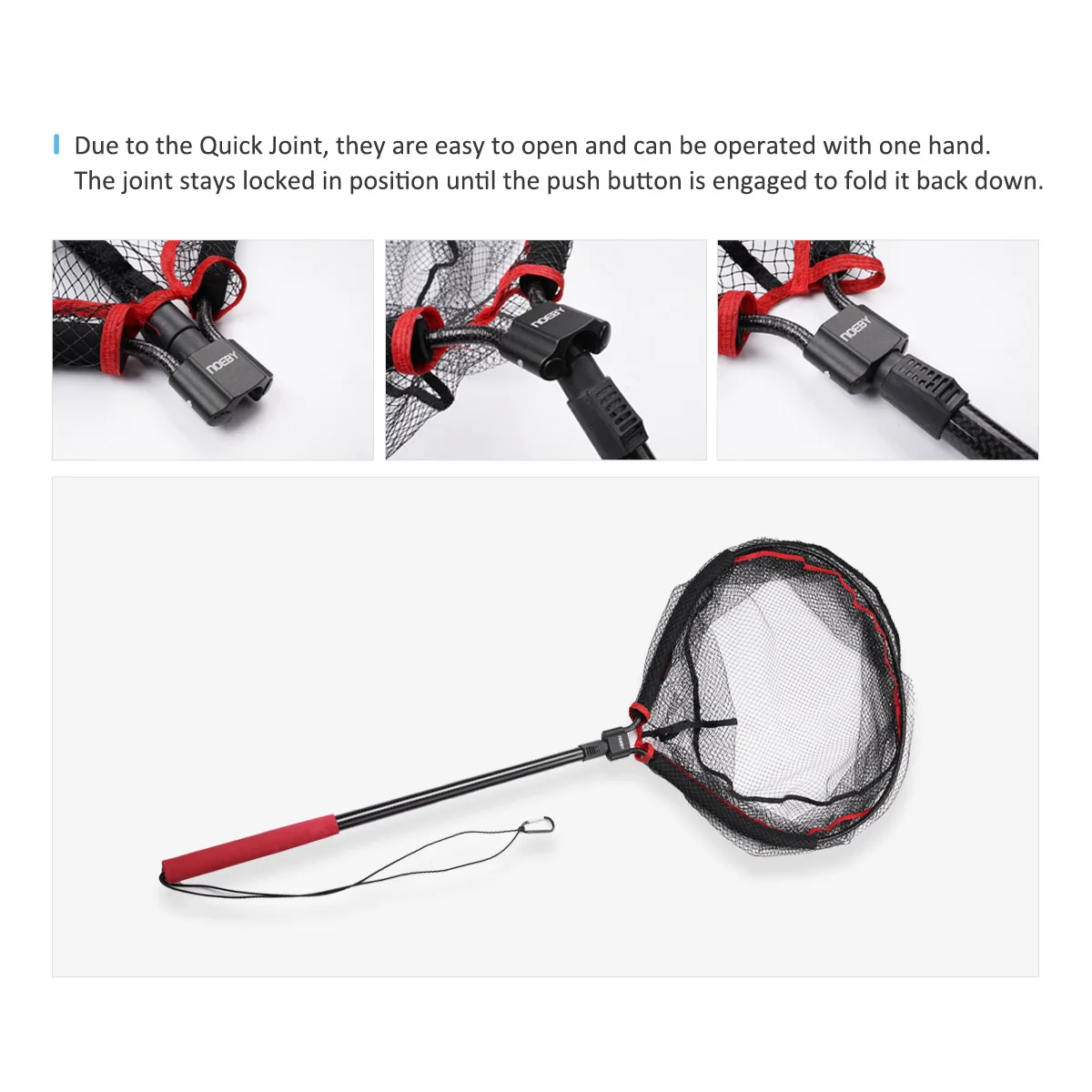 Noeby-Red de aterrizaje de tubo flotante, red plegable, red con mango de carbono, 60 cm * 50 cm, redes flotantes de 122 cm en total, aparejos de peces grandes para luccio - imagen 3