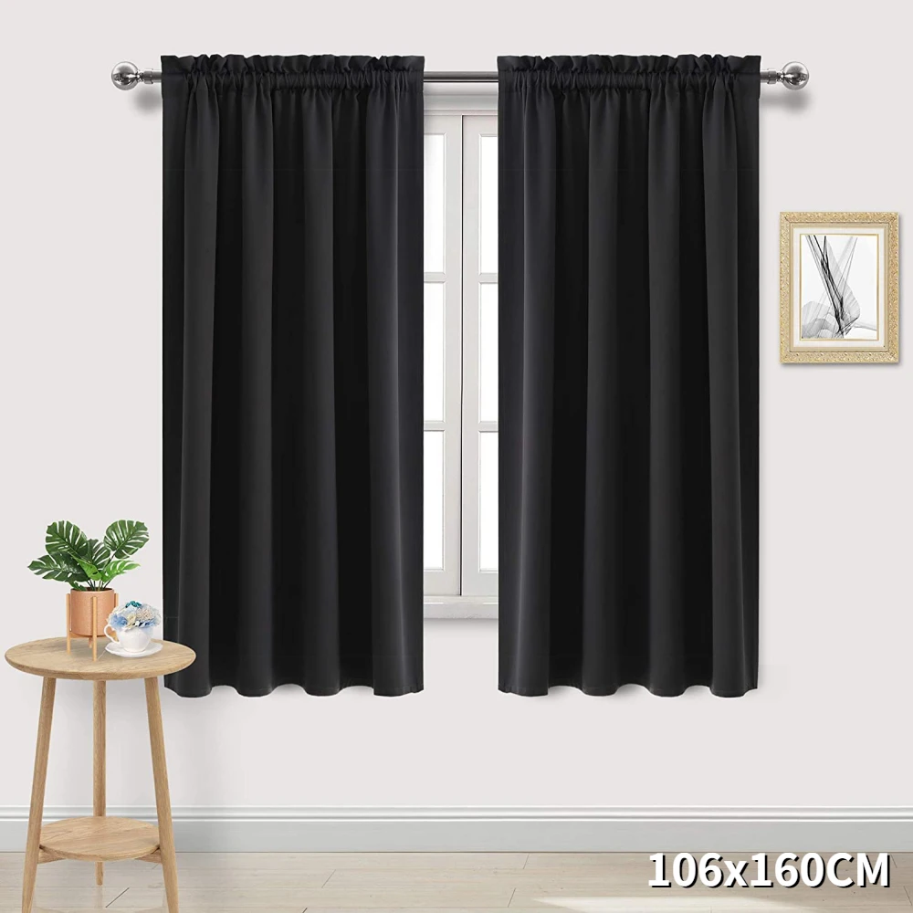 Cortinas opacas negras reductoras de luz con aislamiento térmico, ojales negros, paneles para sala de estar y dormitorio, 1 ud. - imagen 2