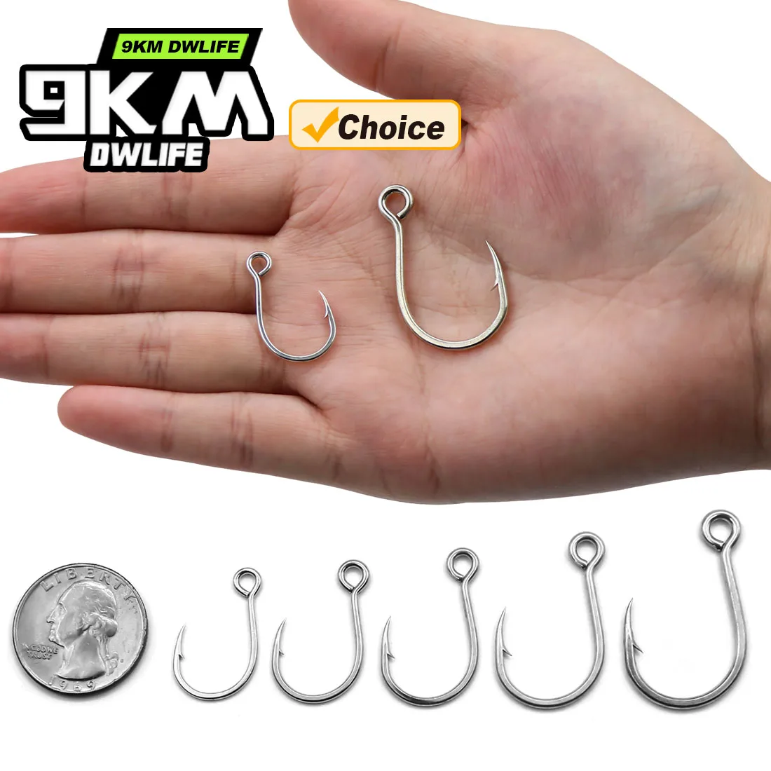 Ganchos individuales en línea de 9KM, 25-50 Uds., ganchos de repuesto para señuelos, cebos, anzuelo circular en línea, ojo grande con anzuelo de cebo de pesca con púas