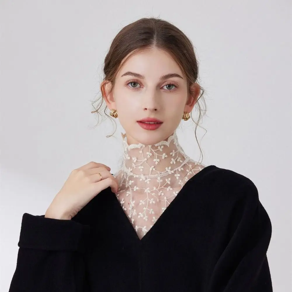 Lindo pétalo cuello falso negro solapa desmontable cuello falso encaje blusa falsa suéter - imagen 4