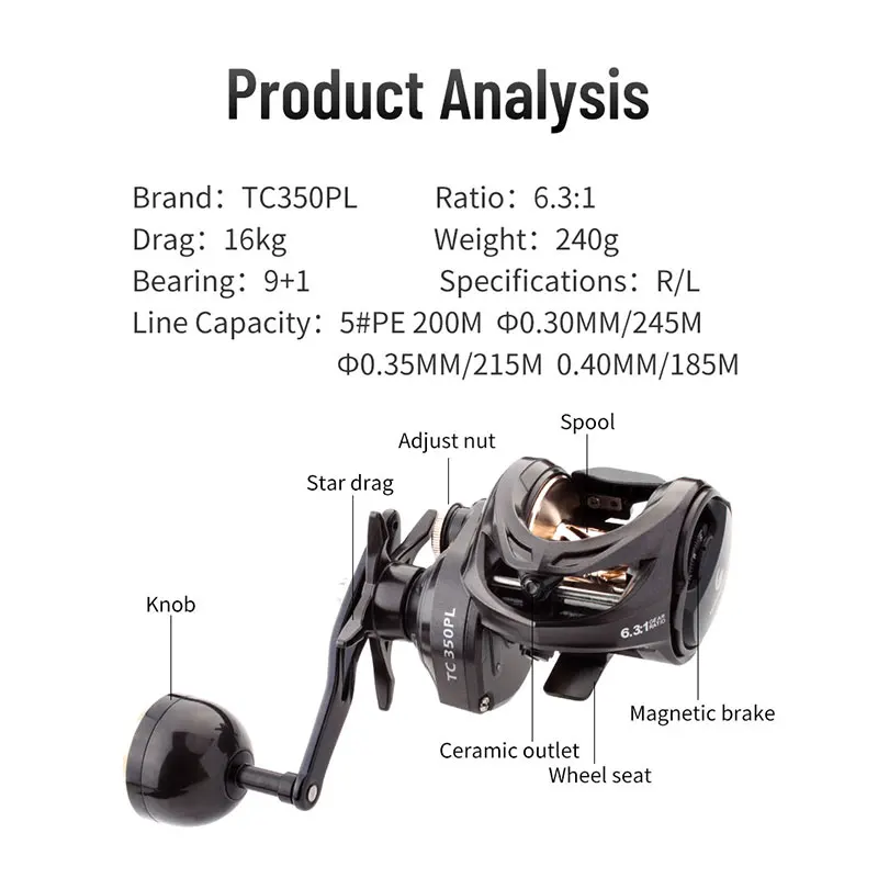 Carrete Jigging Kawa – Arrastre 16kg, 9+1 rodamientos, 6.3:1 - imagen 5
