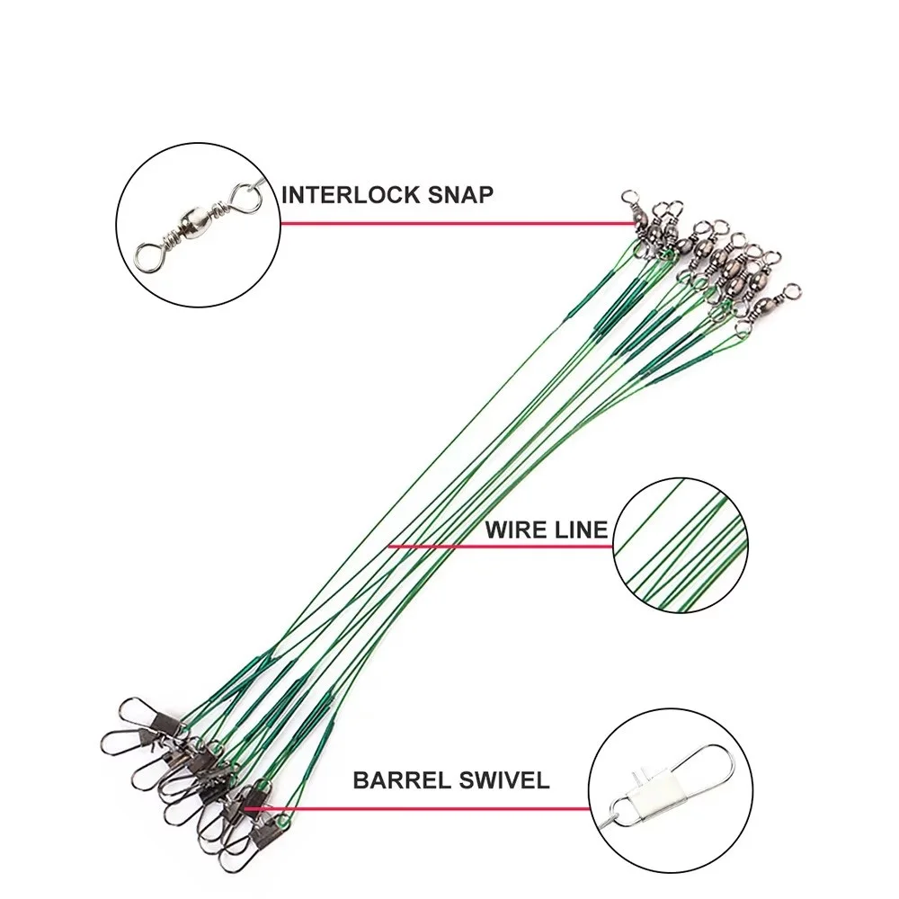 NGB 10 Uds correa de acero inoxidable líder de alambre de pesca con giratorio 15cm/20cm/25cm/30cm línea de pesca cuerda de pesca giratoria - imagen 2