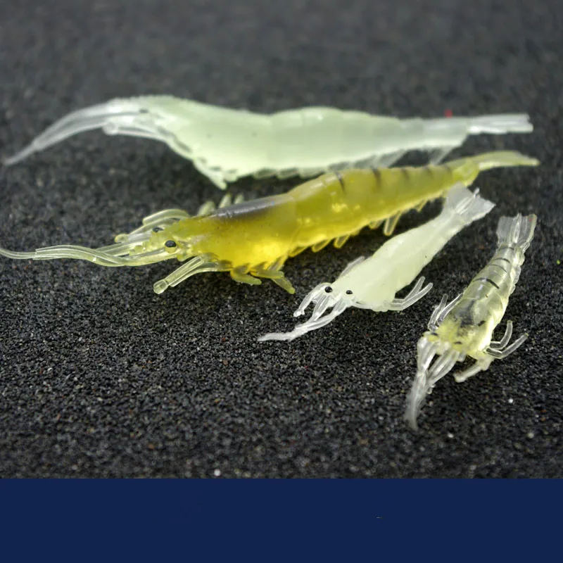 Señuelo de pesca de día y noche de camarones vívidos súper vivo 4cm 7cm cebo suave cebos de gusano que brillan en la oscuridad lote 4 piezas