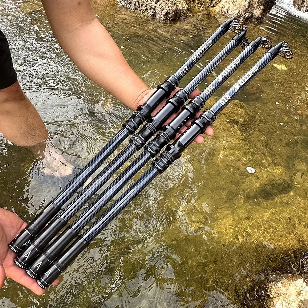 Caña de pescar telescópica de carbono duro, 2,1 m-4,5 m, caña de mar de lanzamiento de larga distancia, diseño compacto para aparejos de Pesca de barco oceánico - imagen 5