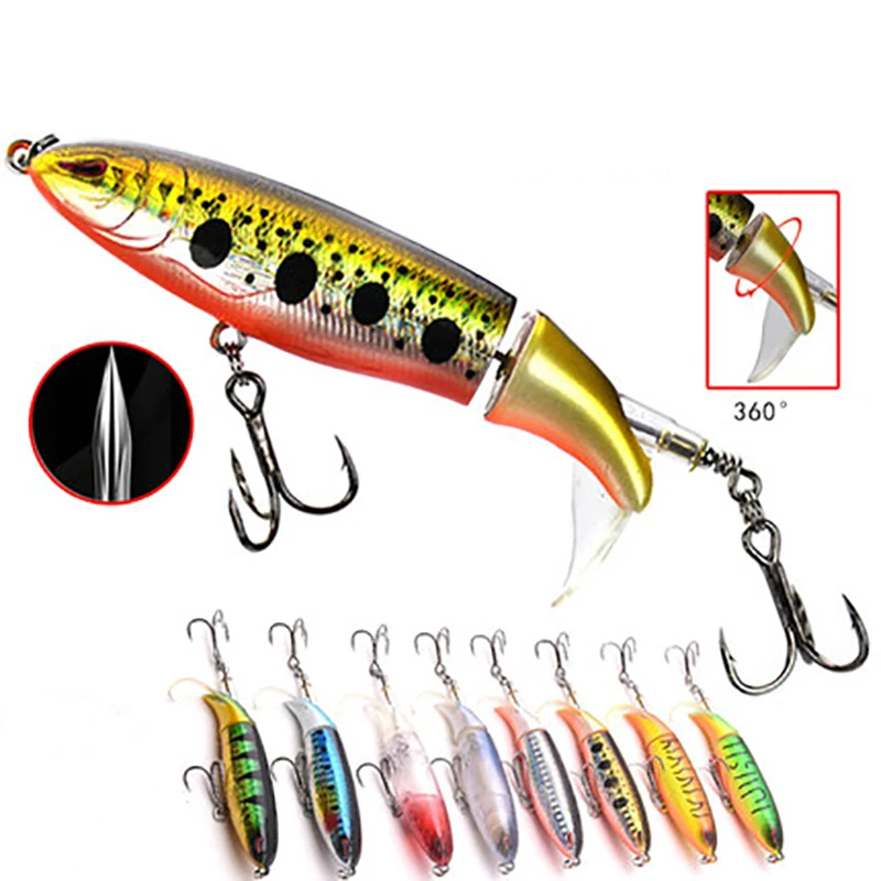 Señuelo de Pesca flotante, cebo de lápiz, superficie giratoria, 90mm, 13g, cola giratoria suave, Swimbait duro Artificial - imagen 4