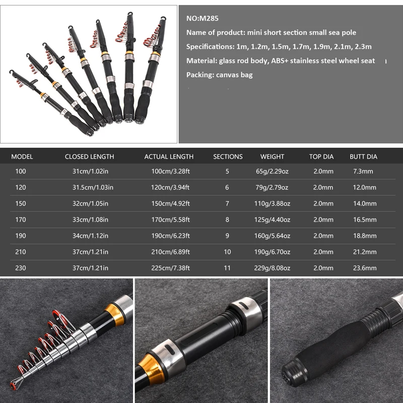 Mini caña de pescar profesional, accesorio de fibra de carbono, ultraligero, telescópico, con anillo giratorio, 1,0-2,3 m - imagen 2