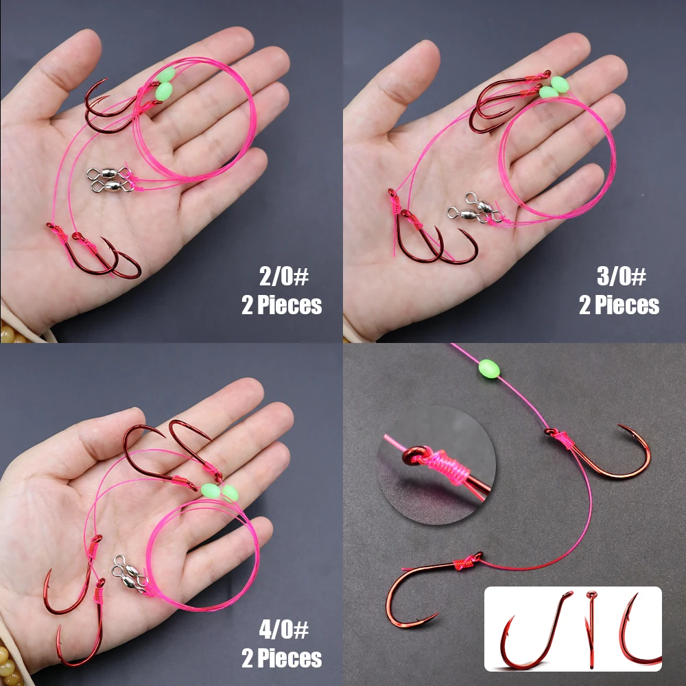 ZYZHE Anzuelos dobles para pulpo rojo – Aparejos con sedal - imagen 5