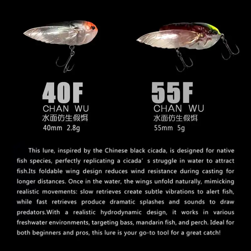 GUÍA POST 2025 nuevo ChanWu 40F/55F superficie de agua cebo biomimético señuelo 2,8g/5g Artificial Wobbler perca cebo duro aparejos de pesca - imagen 2