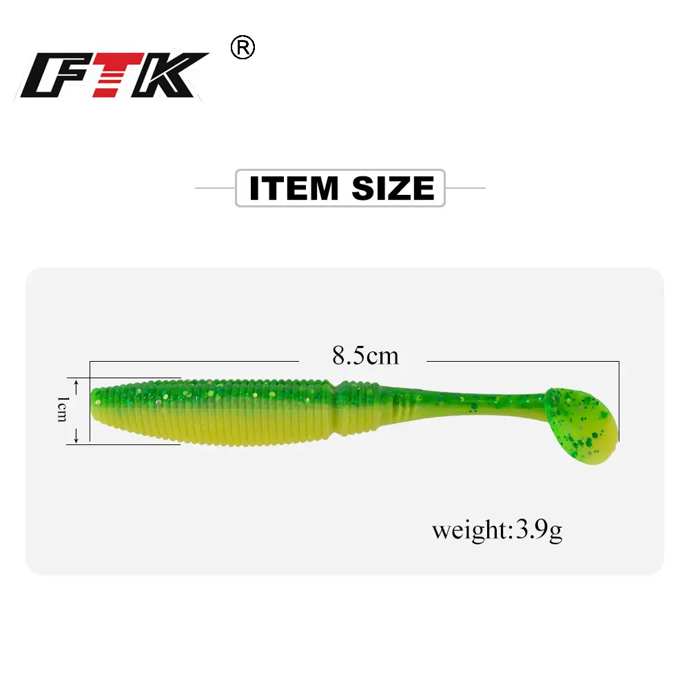 FTK-SEÑUELOS blandos de cola en T para pesca, cebos artificiales de gusanos de silicona, Jigging Wobblers de 8,5 cm, Swimbaits para aparejos de carpa y lubina, 1 piezas - imagen 5