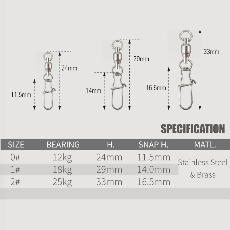 LUREHOLIC 10 Uds BB giratorio con SS Snap rotación súper fuerte de alta velocidad capacidad excepcional de rodamiento de acero inoxidable y latón - imagen 2