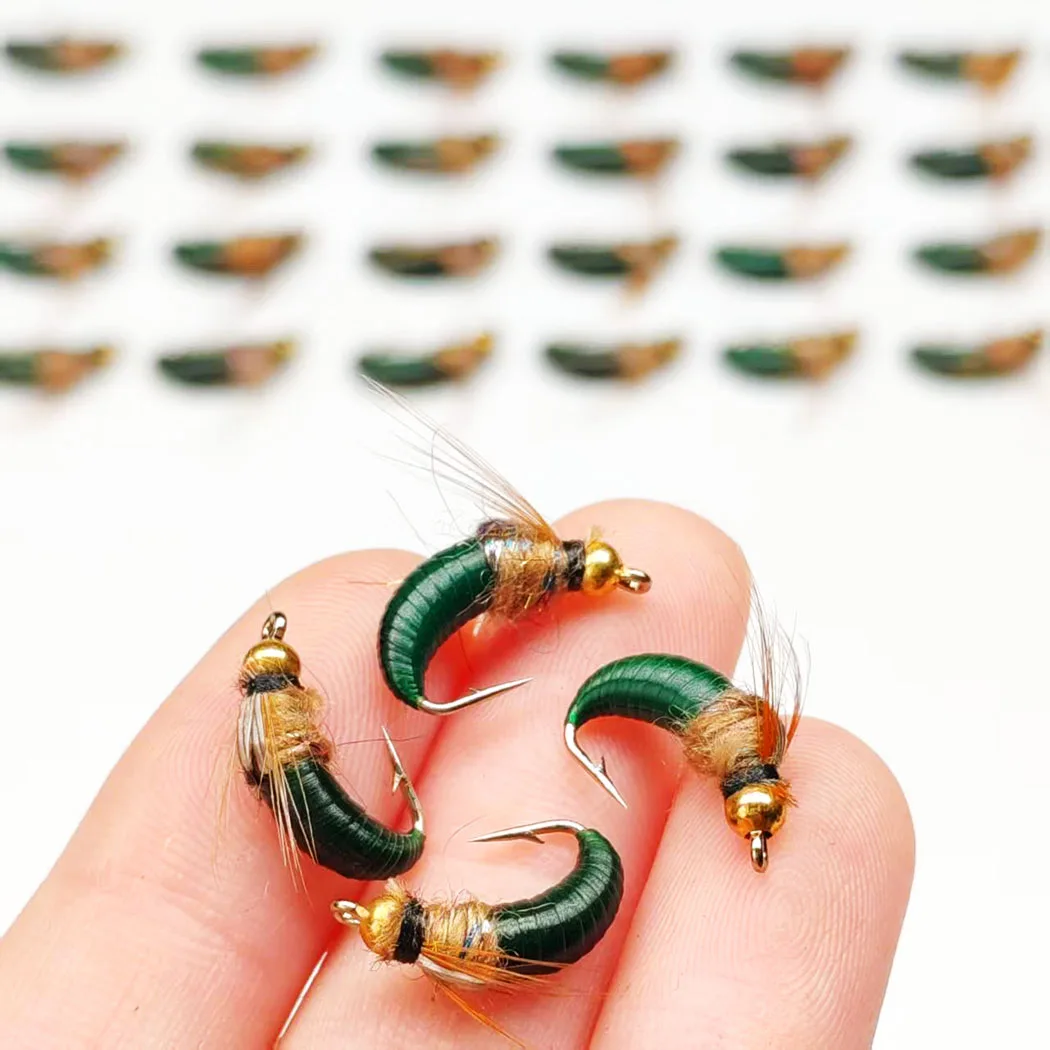 Mosca seca verde oscuro con cabeza de cuentas y ninfa para trucha - imagen 4