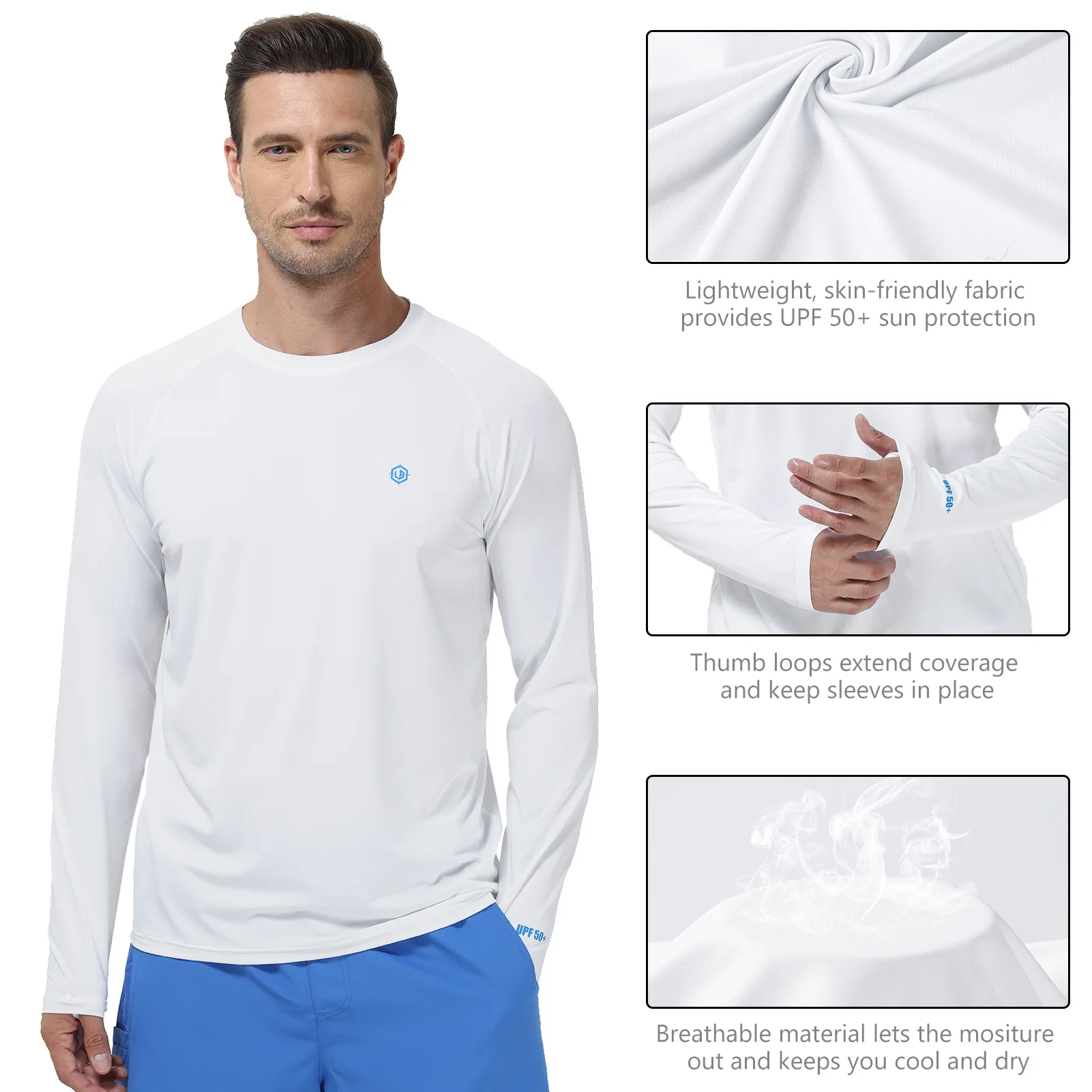 Lightbare Camiseta ligera de manga larga con protección solar UV UPF 50+ para hombre de secado rápido para senderismo al aire libre y correr - imagen 4