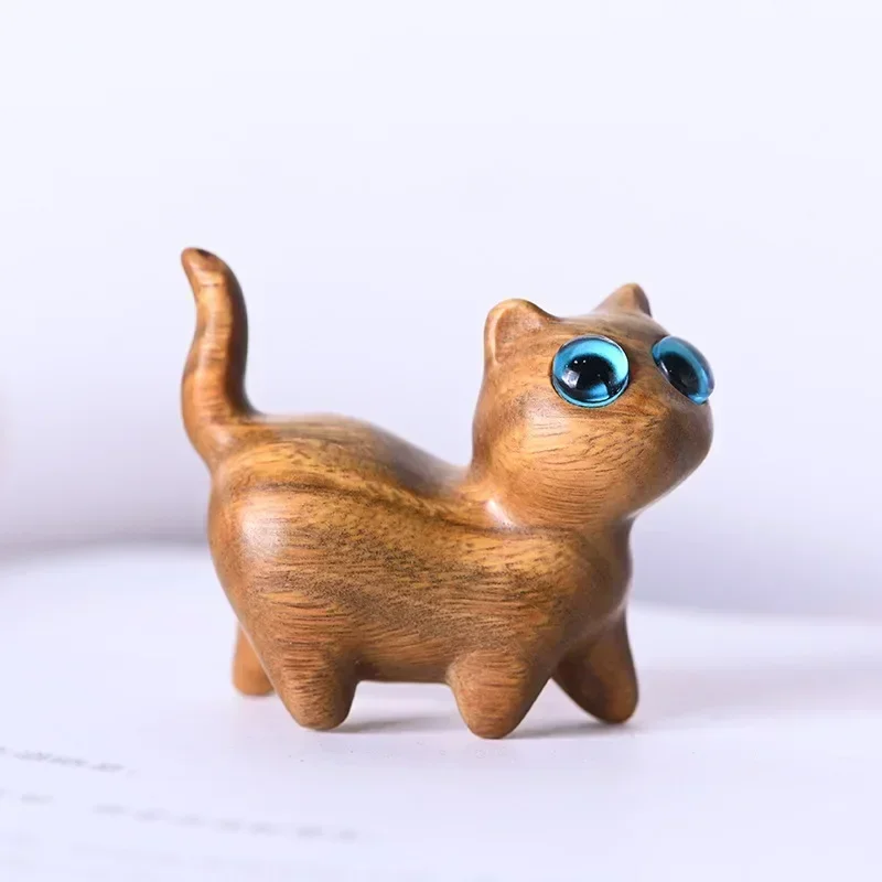 Figuritas en miniatura de gato Kawaii hechas a mano, escultura de sándalo, escultura de gatito, adornos de escritorio, decoración de jardín de hadas para habitación, regalo de cumpleaños - imagen 5
