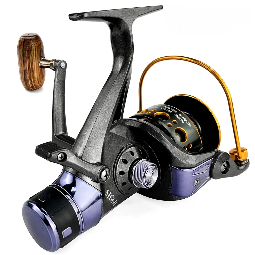 Carrete de pesca giratorio de fundición de agua salada profesional, carrete de Metal delantero y trasero, doble freno, 3000-6000Sereies, alimentador de carpa de arrastre grande - imagen 5