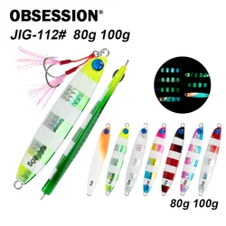 OBSESSION J112-señuelo de pesca Jigging de Metal duro Artificial, anzuelo luminoso para agua salada, 80g, 100g