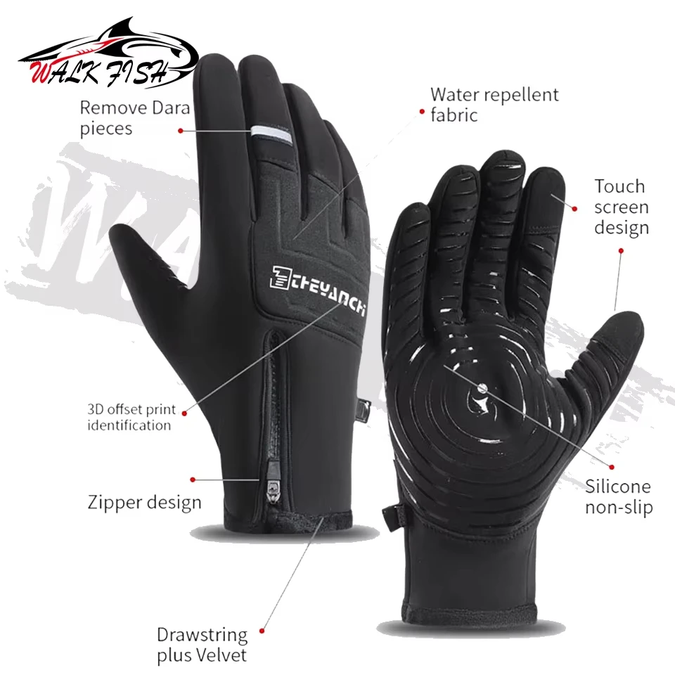 WALK FISH-guantes de pesca para invierno, antideslizantes, gruesos, para mantener el calor, mantener el calor, pantalla táctil, ciclismo, esquí, impermeables, a prueba de viento - imagen 5