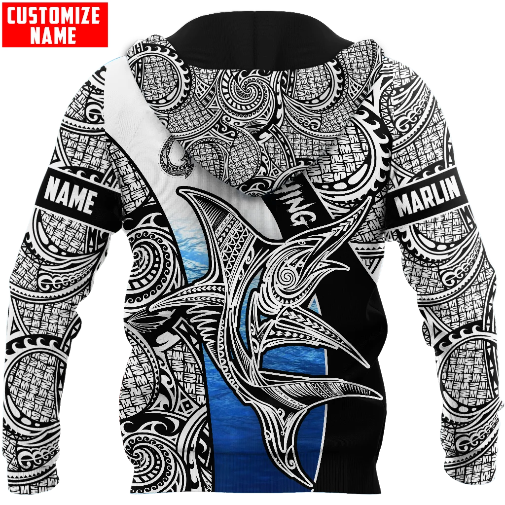 Polinesio Go Fishing Marlin Fish personalizado 3D impreso hombres Sudadera con capucha y sudadera Unisex Zip sudaderas con capucha chándales casuales KJ876 - imagen 2
