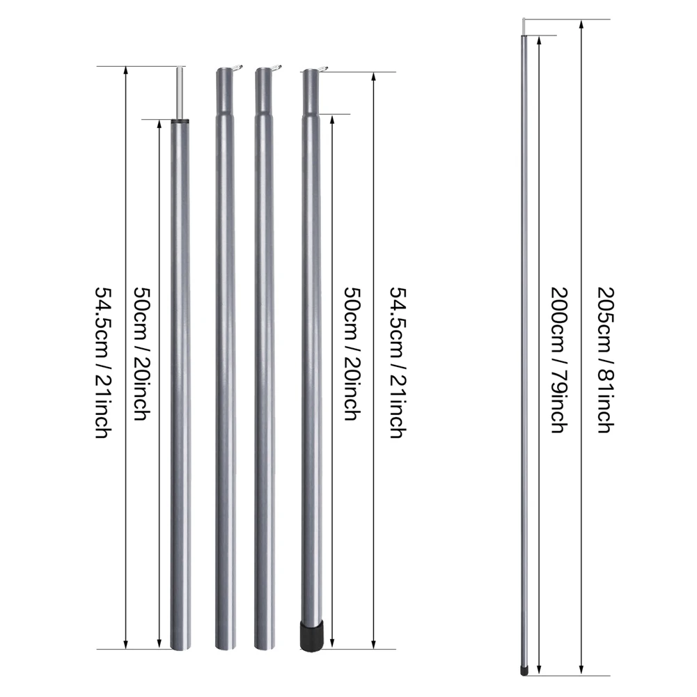 Postes de aleación de aluminio para tienda de campaña, varillas de lona de 200CM para toldo de Camping, refugio, mochilero, accesorios de vela para sombra de senderismo - imagen 4