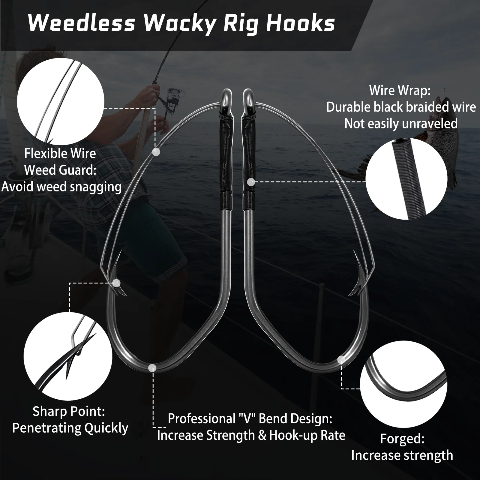 Anzuelos FishTrip Weedless Wacky Rig – Acero carbono para black bass - imagen 5