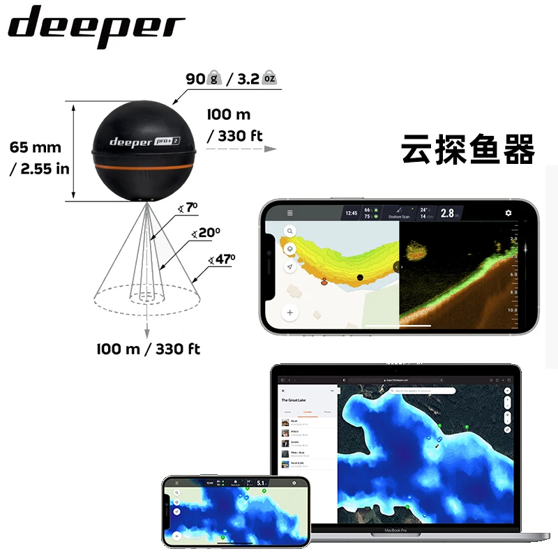 DEEPER Sonar inteligente Chirp + 3 + barco de cebo con Control remoto con Sonar CHIRP buscador de peces posicionamiento GPS retorno automático alcance de 500m - imagen 2