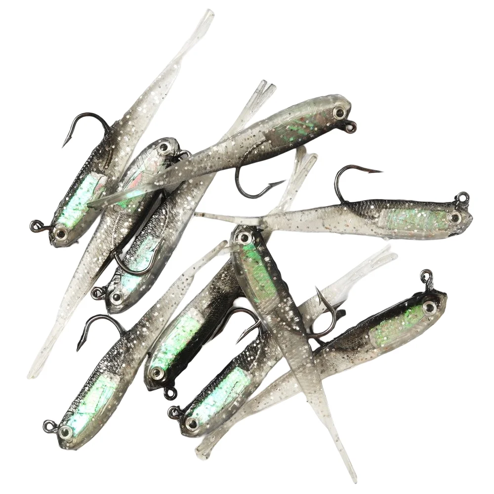 3 uds señuelo suave cola de sábalo 70mm con anzuelo pez Artificial de silicona cola de tenedor de pescado cebo de bagre aparejos de pesca multicolor