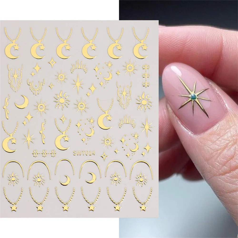 SLSWT-pegatinas de uñas plateadas, calcomanías de ala de Ángel, bloqueo de estrellas, sol, luna, adhesivo 3D, deslizadores, accesorios de decoración de primavera - imagen 5