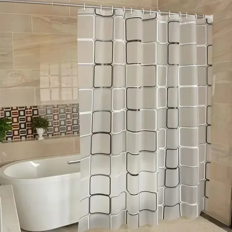 PEVA-cortina de ducha impermeable para baño, cortina de baño con patrón geométrico moderno a cuadros, decoración del hogar de granja - imagen 2