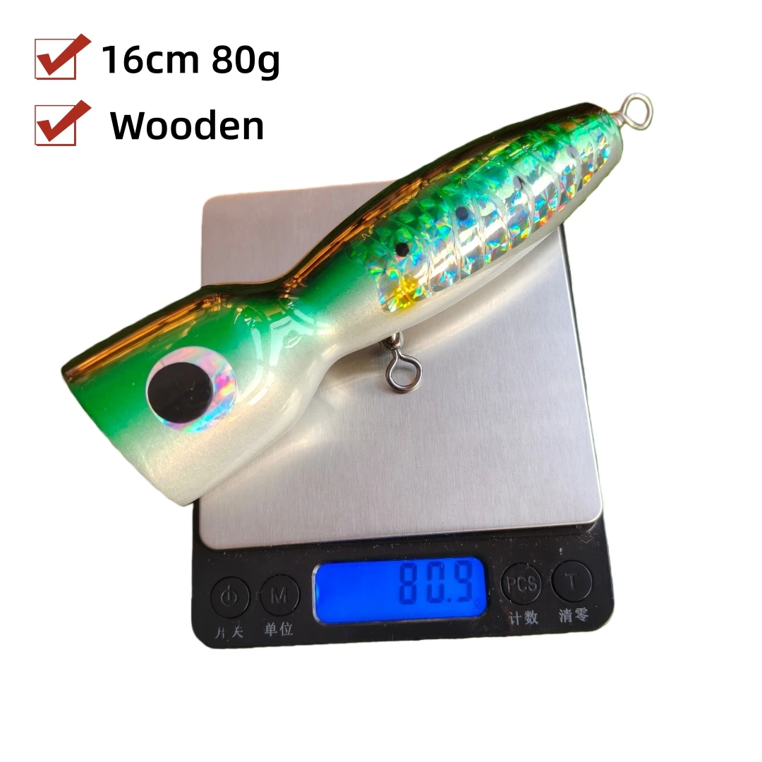 Swolfy 4 Uds Topwater Popper de madera 16cm 80g GT superficie Popping señuelo cebo de pesca de barco de aguas profundas - imagen 2