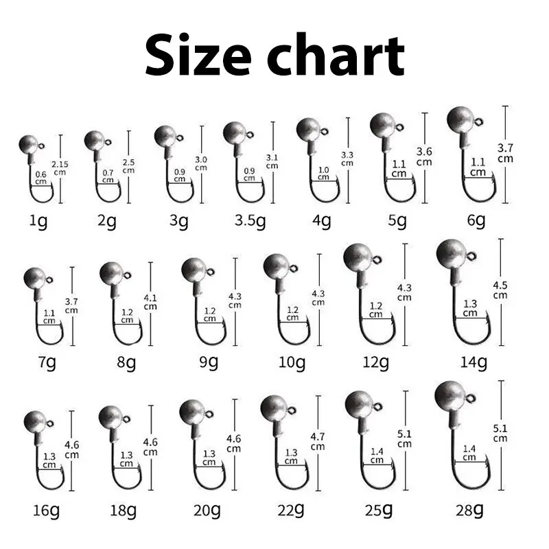 Anzuelos de pesca 20 piezas, 2g, 3g, 5g, 10g, anzuelos con cabeza de manivela, señuelo de plantilla con cabeza de acero de alto carbono, cebo duro, gusano blando, accesorios de aparejos de pesca - imagen 2