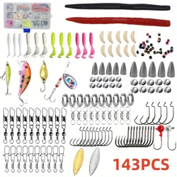 143 unids/caja Luya set, cebo de agua dulce de mar cebo suave cebo duro Luya conjunto de accesorios de gancho de lentejuelas