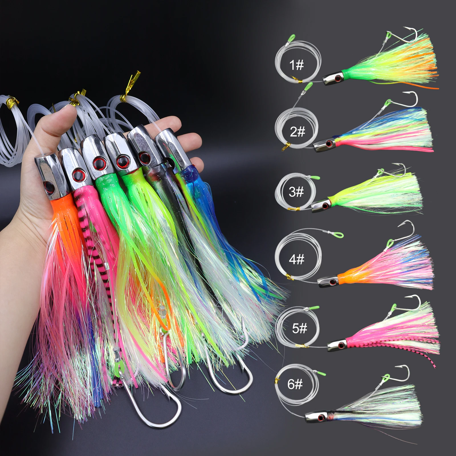 ZYZ-señuelo de calamar y pulpo, falda suave, talla S/L, cabeza de Metal aparejada, señuelo de atún para curricán, juego grande, señuelo de pesca con línea y anzuelo afilado