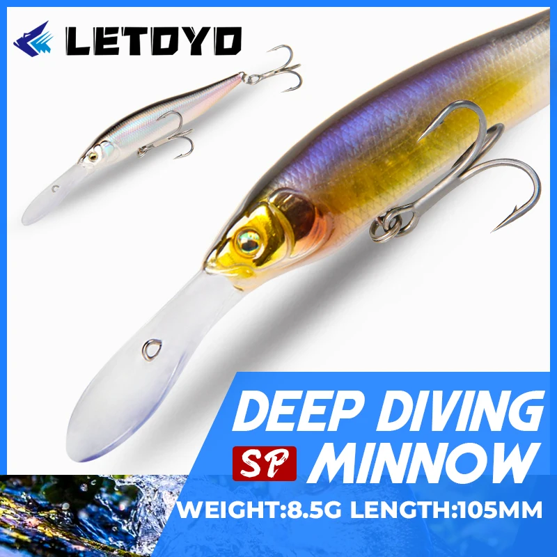 LETOYO-señuelo de pececillo de buceo profundo, placa de lengua larga, señuelo de pesca de pececillo con bola de acero, cebos duros artificiales para lubina, 8,5g/105mm - imagen 5
