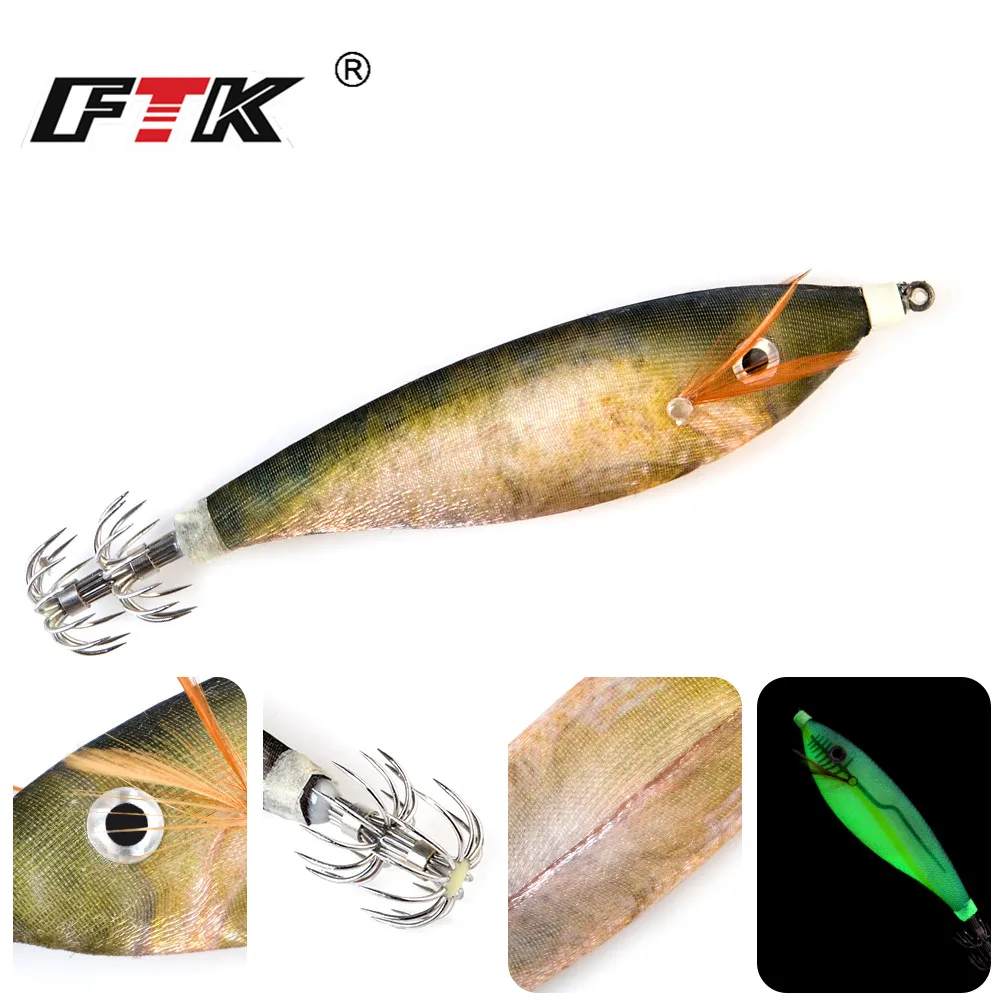 FTK-señuelo de pesca con plantilla de calamar luminosa, ojos 3D, 80mm, 10g, pulpo, sepia, camarón, calamar, anzuelo, cebos artificiales, pesca en el mar - imagen 5