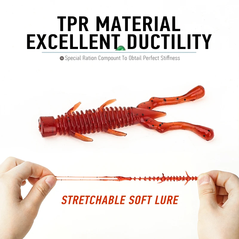 ARDEA-señuelo de pesca suave de silicona, cebo giratorio TPR de 57mm/7 piezas, gusano de Camarón, Crayfish Wobbler, Twin Tails, aparejos biónicos flotantes - imagen 3