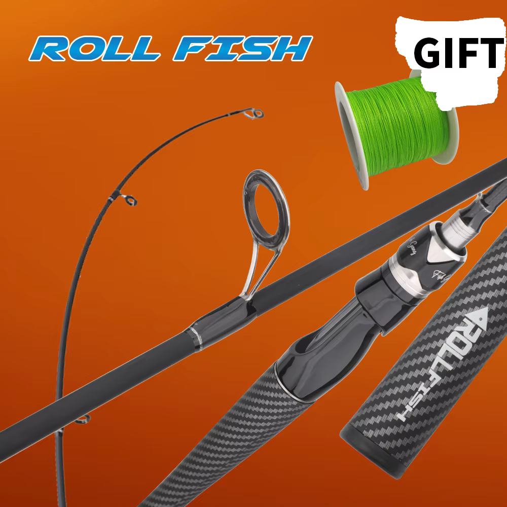 ROLLFISH-caña de pescar giratoria de fibra de carbono, caña de pescar con señuelo, potencia M, acción rápida, línea de PE trenzada de 100m gratis - imagen 2
