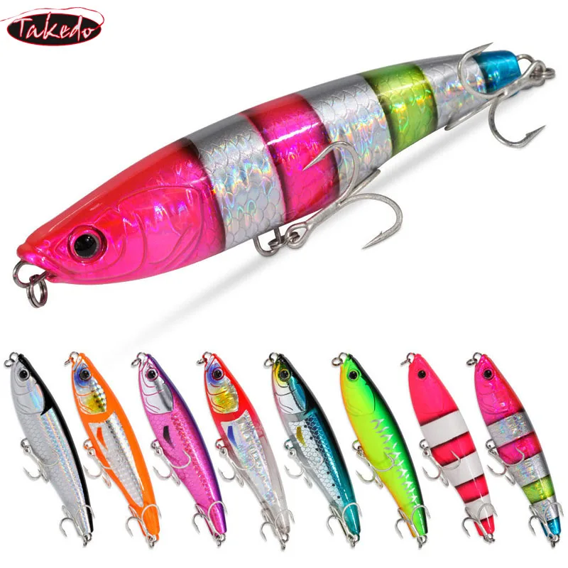 TAKEDO XY01 11CM 50G señuelo tipo lápiz que se hunde señuelo de Jigging de Metal cebo de pesca de aguas profundas con 4 #   Anzuelo triple para tiburón de atún - imagen 2